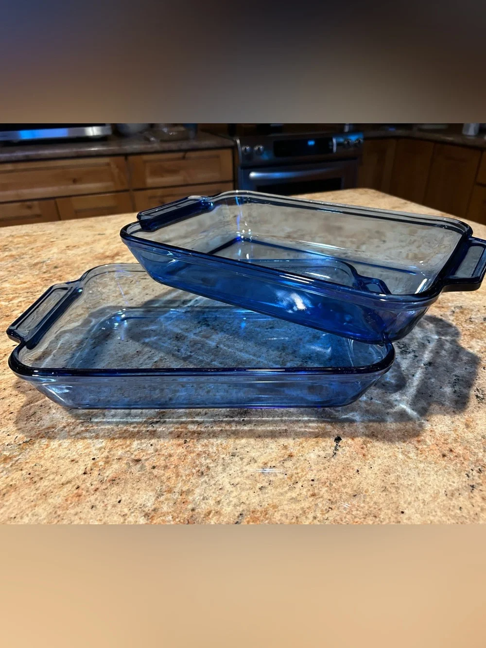 (2)Anchor Hocking Vintage Cobalt Blue Glass 8x11.5x2” Baking Dishes No Chips